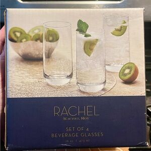 RACHEL Rachel Roy Clear Beverage Glasses 16 oz Highball Drinkware Set of 4